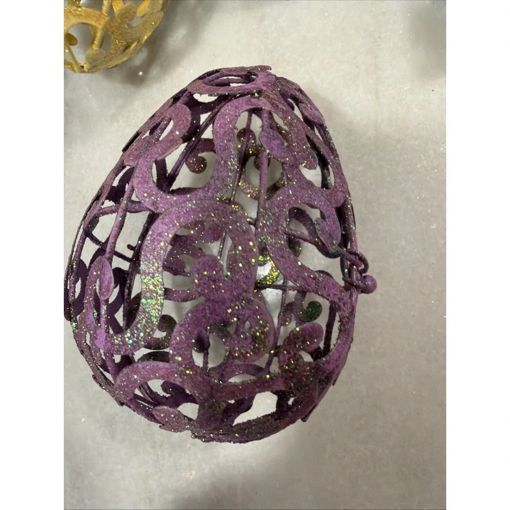 Set Of 6Vintage Pier 1 Metal Scroll Glitter Eggs Easter 003